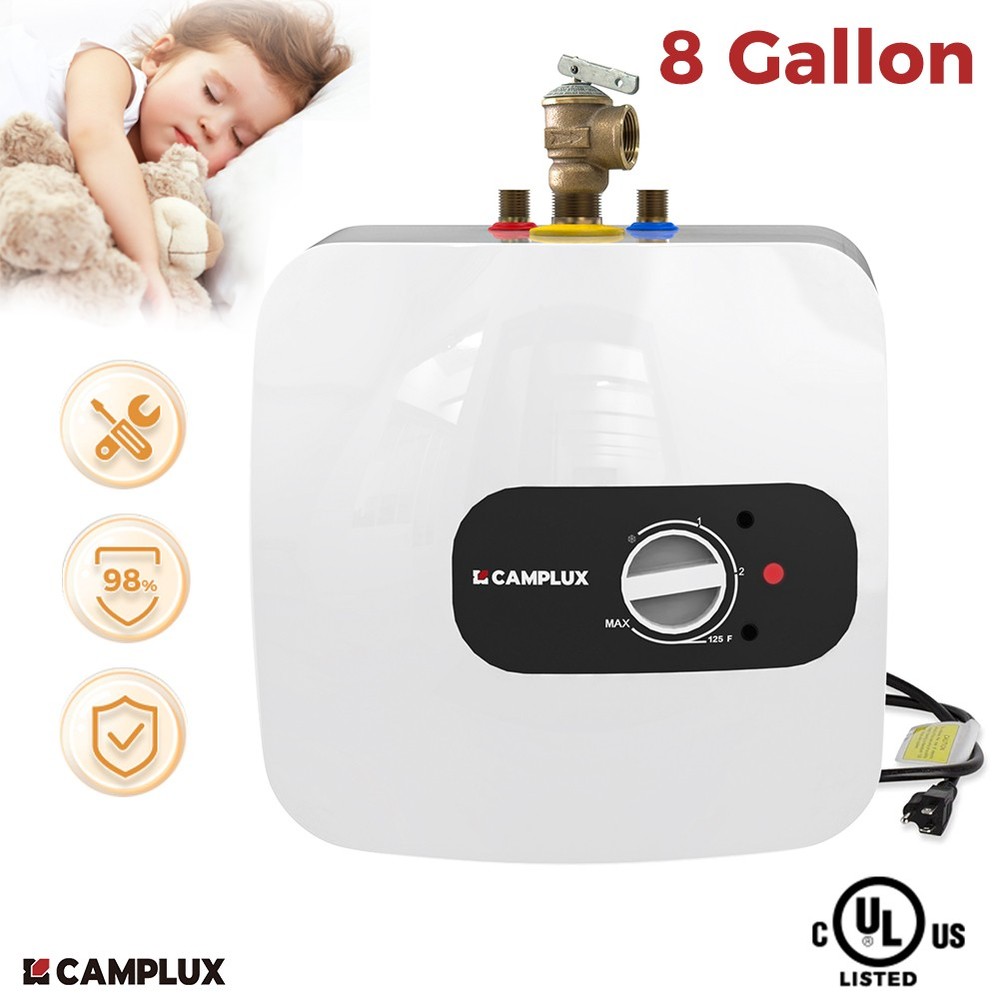 CAMPLUX 8 Gallon Mini Tank Electric Water Heater 1440W Shower Compact Storage RV