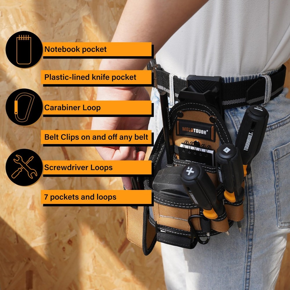 7Pocket Technician Pouch Small Tool Belt Clip Larger Pockets Loop Holder