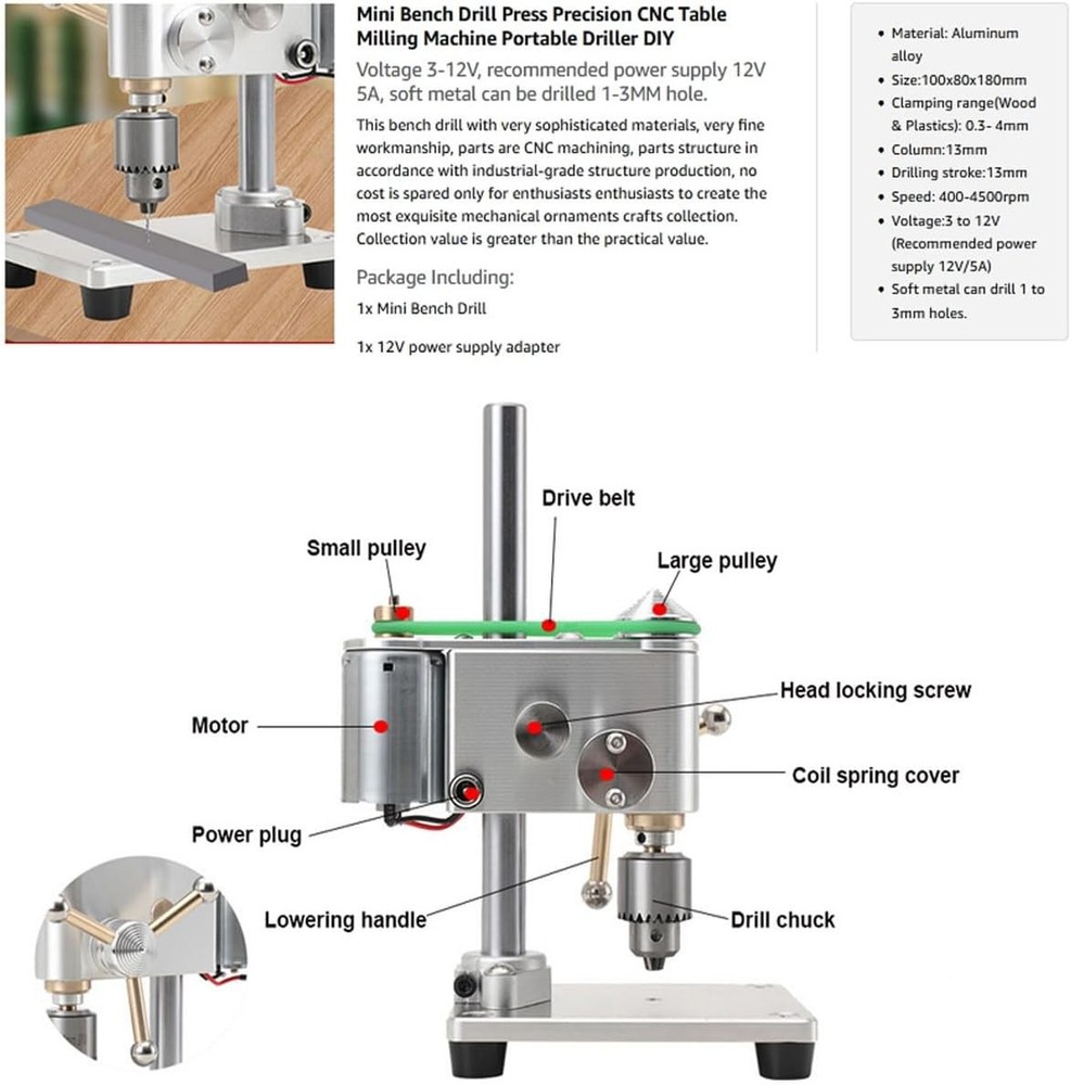 Mini Drill Press Precision CNC Table Milling Machine Portable Benchtop Driller