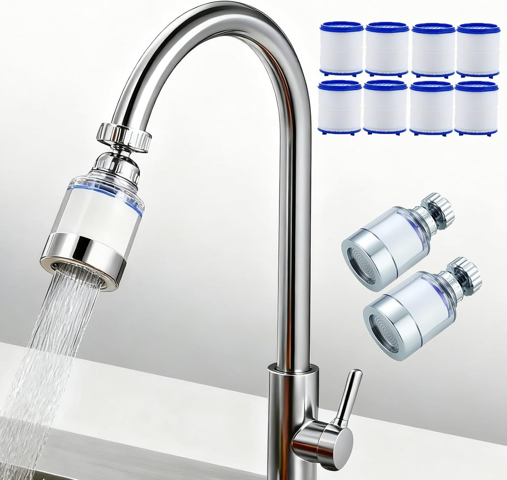2PCS Filtro Grifo Agua 360grados Cocina Bano Elimina Cloro Fluor Metales Pesados