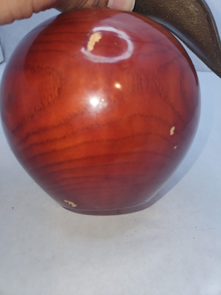 Beautiful Solid Wood Apple Paperweight With Brass Leave