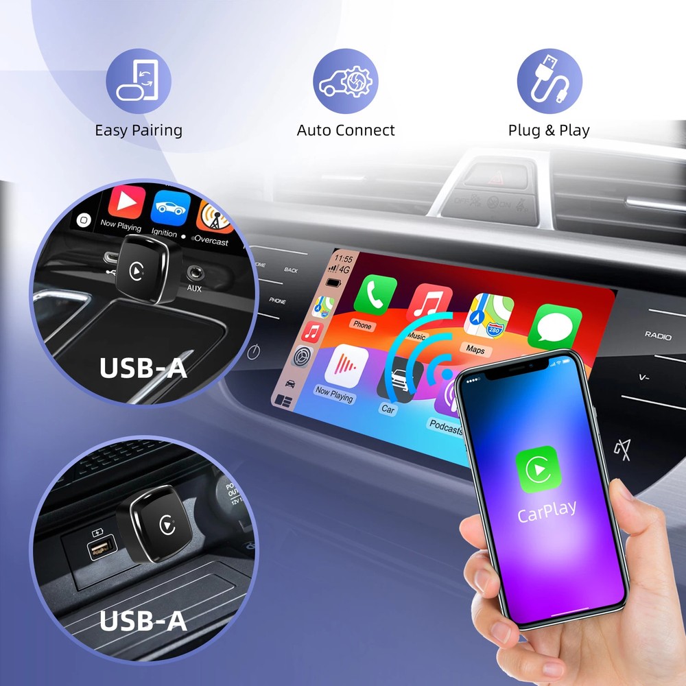 2in1 Wireless CarPlay android auto convert adapter for factory wired carplay