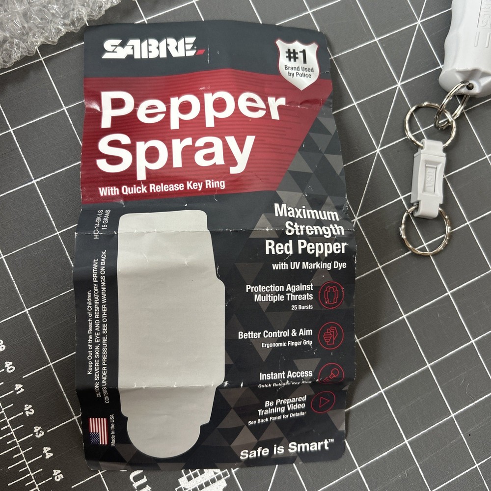 Sabre Red Pepper Spray with Quick Release Key Ring - Gray