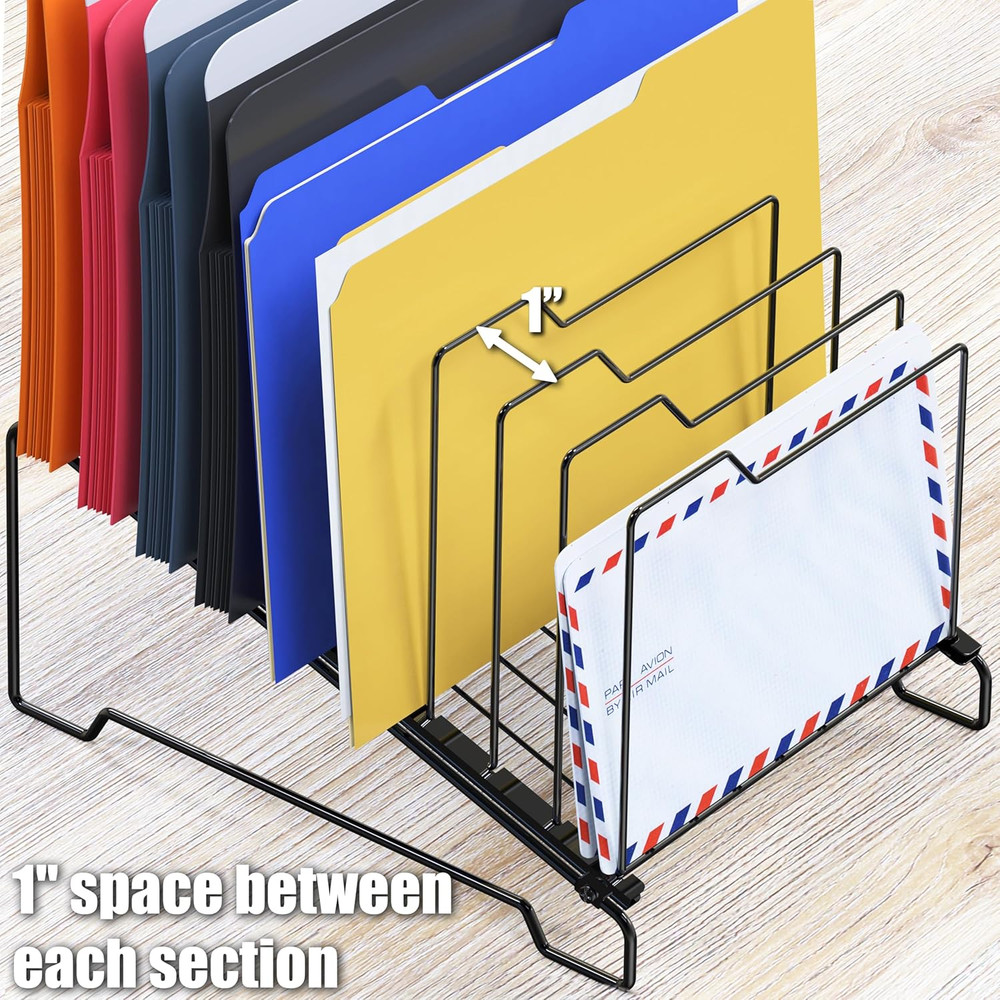 9-Section Desk File Organizer, Wire Step Sorter for Documents, Folders, and Mail