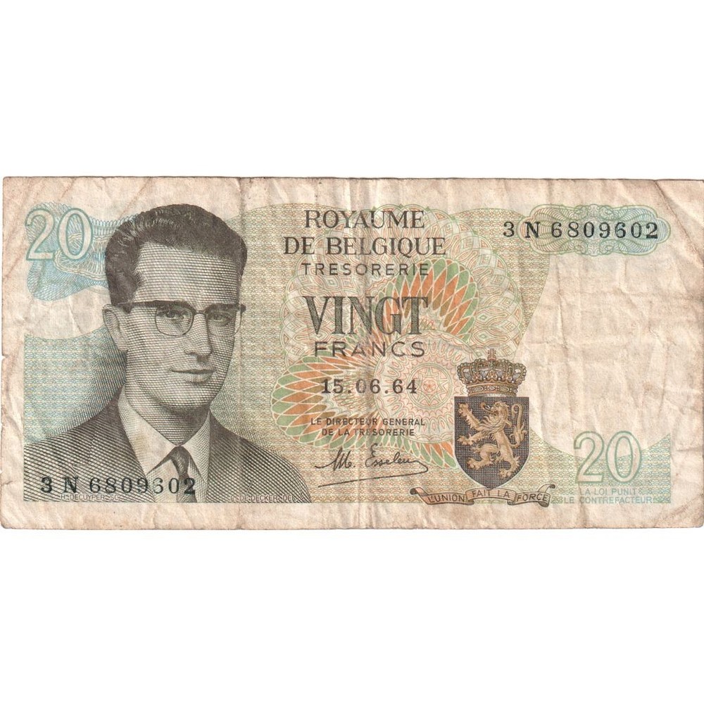 [#1243394] Belgium, 20 Francs, 1964-06-15, AU