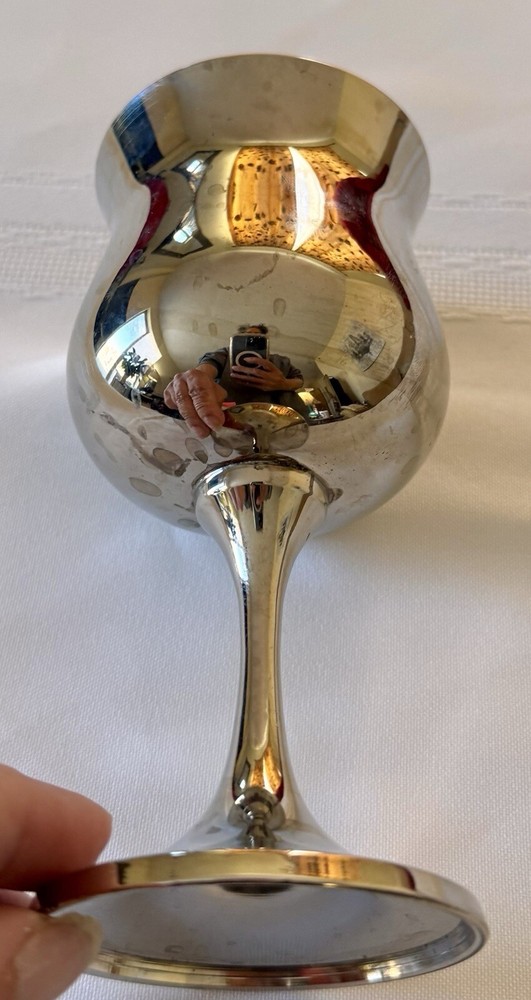 Silver tone Kiddush Cup Etched Grape Cluster Design 6" Tall x 2.9" wide