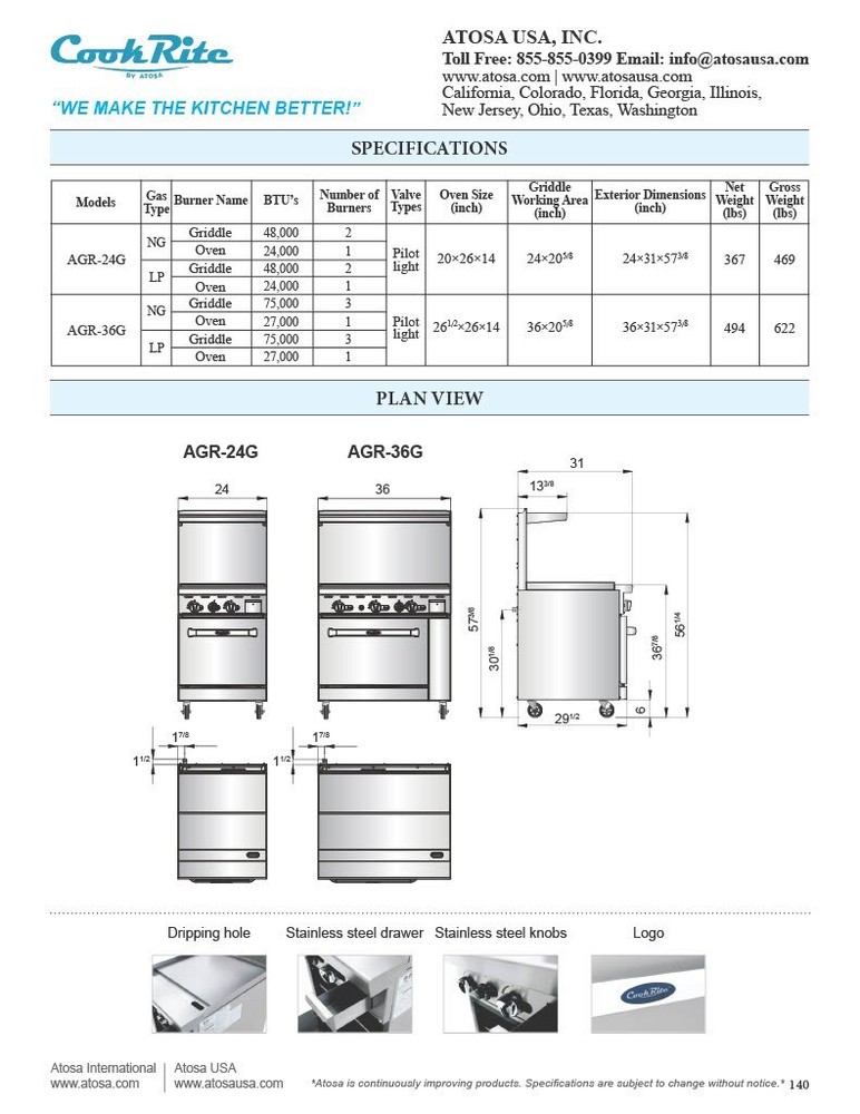 Atosa AGR-24G-LP 24″ GRIDDLE Range OVEN PROPANE