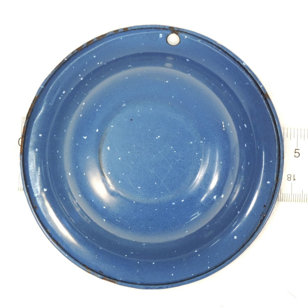 Vintage Enamelware Salesman Sample Basin Dark Blue Tiny White Specks