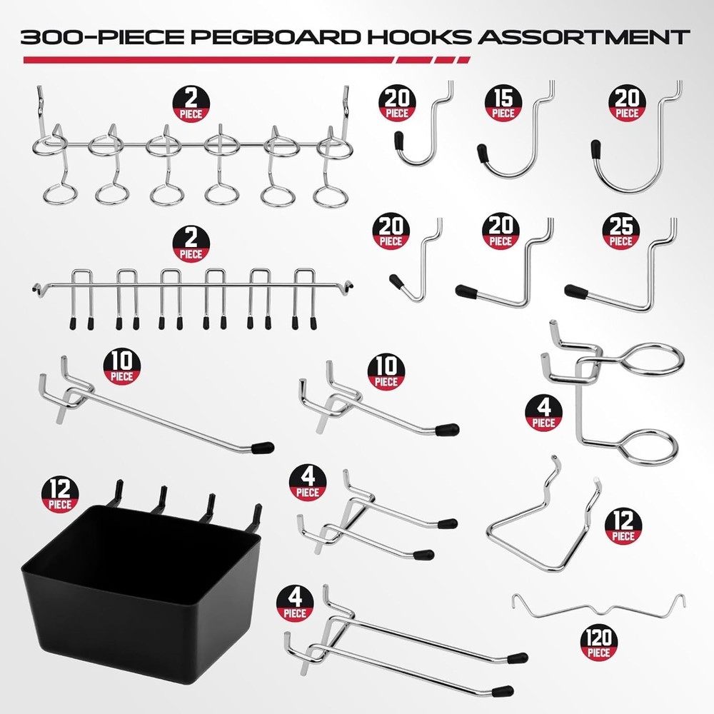 Pegboard Organizer Peg Board Hooks 300-Piece Hooks for Black