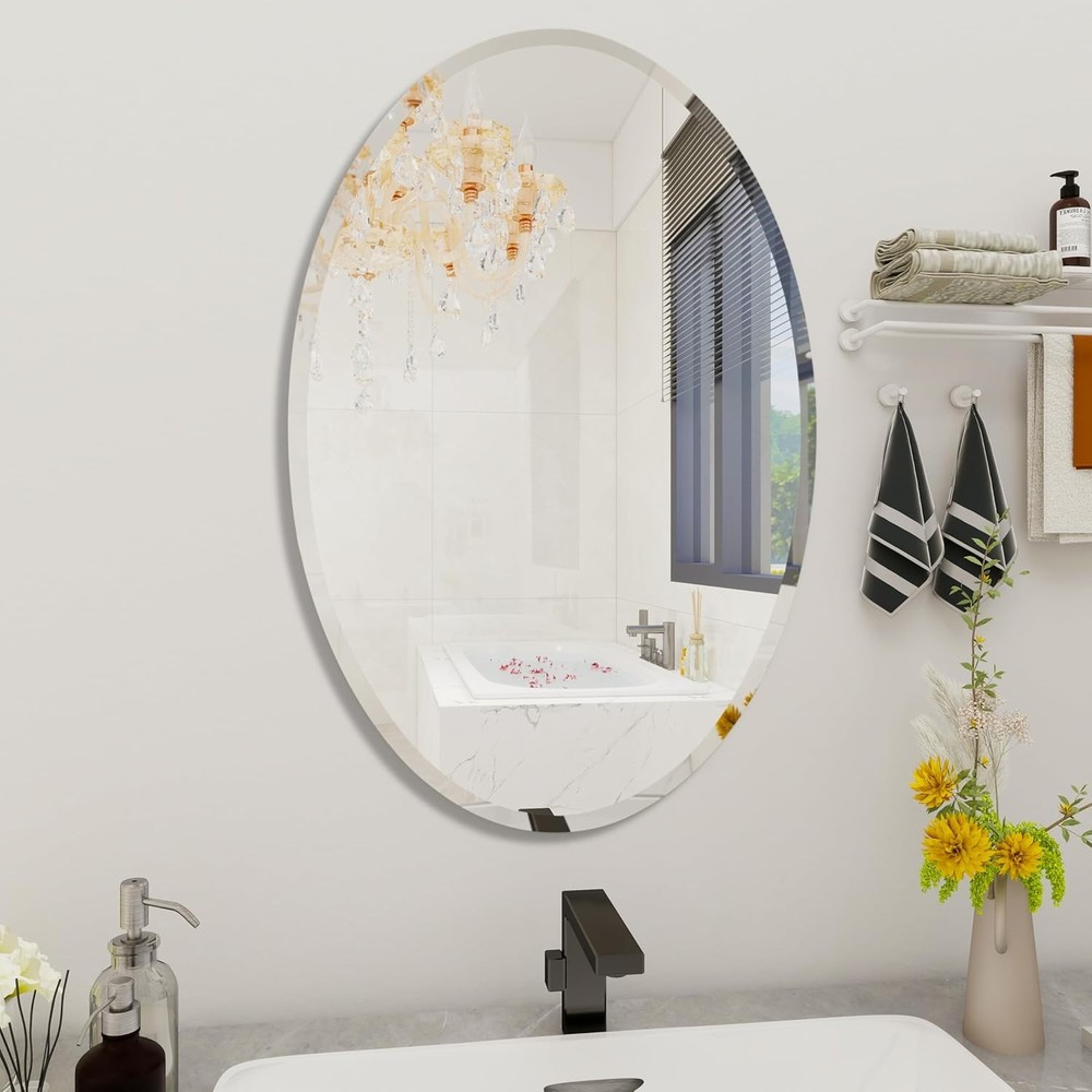 20" X 28" Oval Frameless Beveled Bathroom Mirror – Decor Vanity Mirror