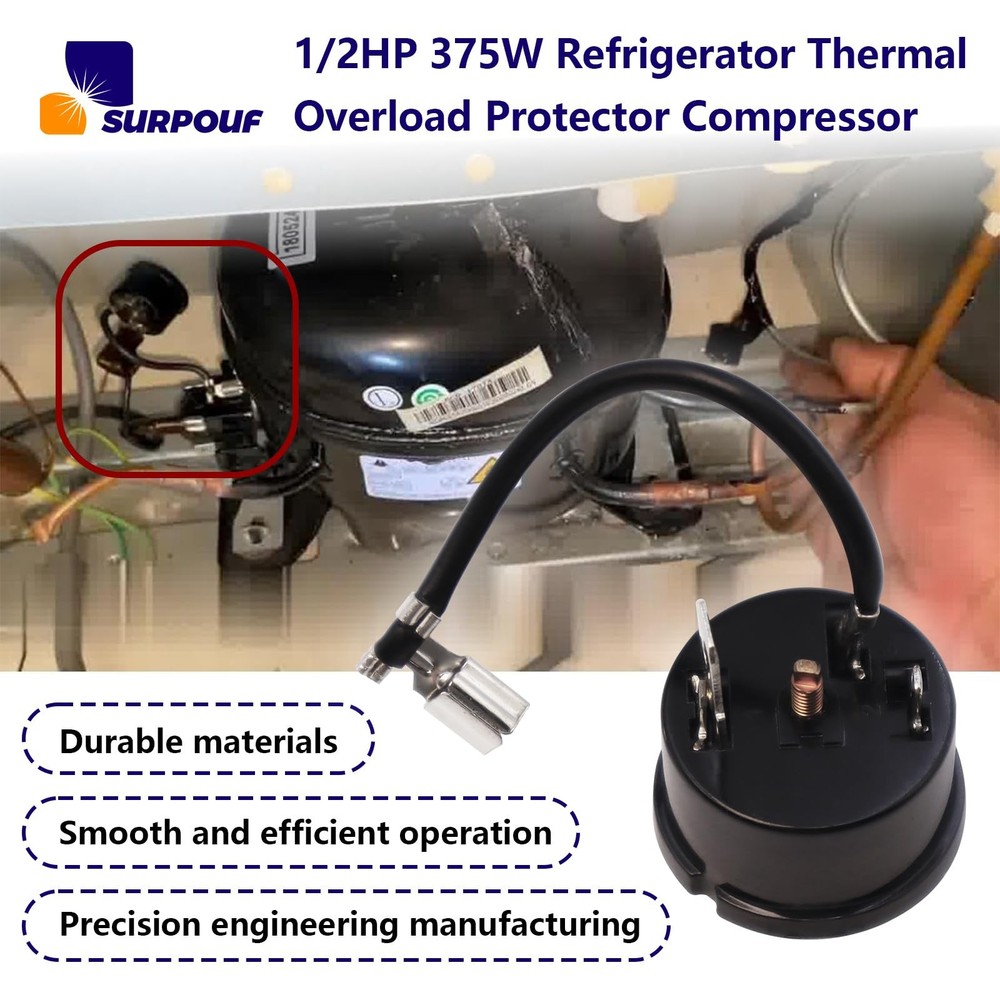 1/2HP 375W Refrigerator Thermal Overload Protector Compressor Replacement...