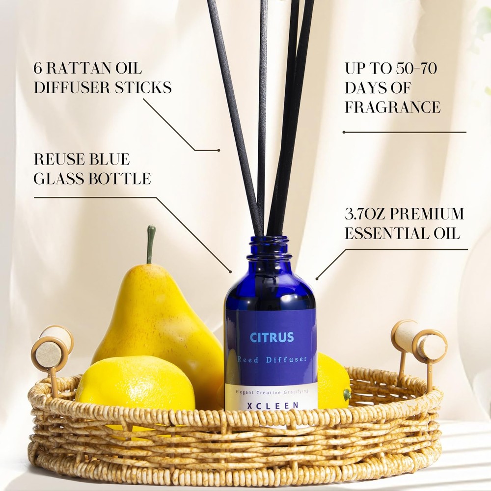 Xcleen Citrus Scented Reed Diffuser, Orange, Lime & Lemon Oil Reed Diffuser, ...