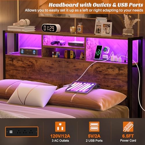 Headboard for Size Bed with Storage, Headboards with Full Rustic Brown Wood