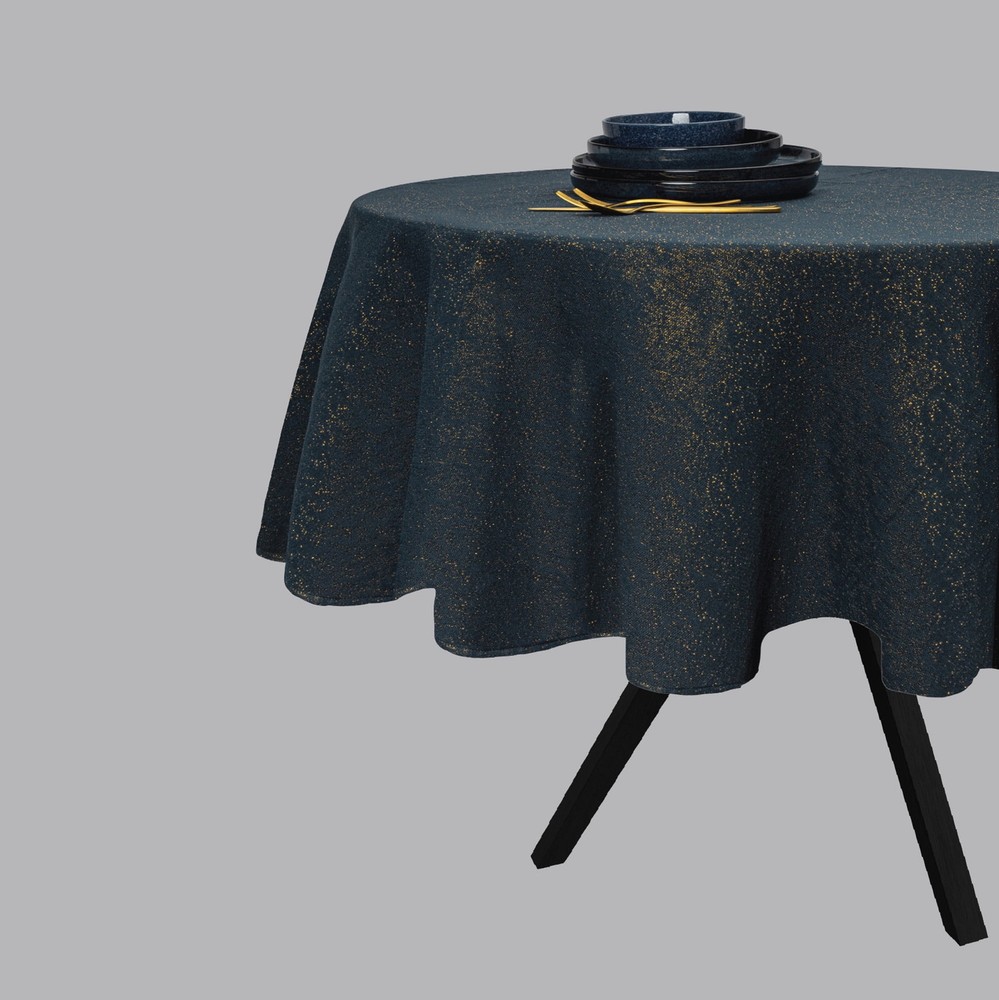 70" Round Tablecloth, Navy and Gold Celestial