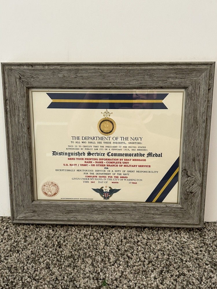 NAVY DISTINGUISHED SERVICE COMMEMORATIVE MEDAL CERTIFICATE ~ CUSTOM PRINTING T-1