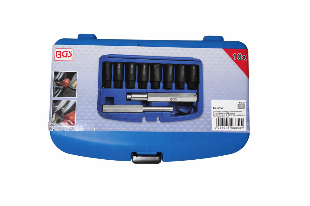 BGS 10pc Anti-Theft Nut Extractor Kit Wheel Bolt Removal Set