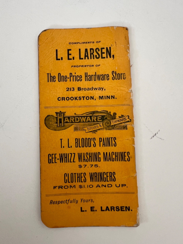 Vintage L.E. Larson Hardware pocket notebook