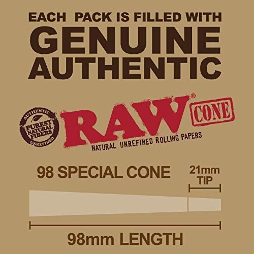 (50 Total RAW Cones) 25 EACH RAW Classic Pre-Rolled Cones 98 Special + King Size