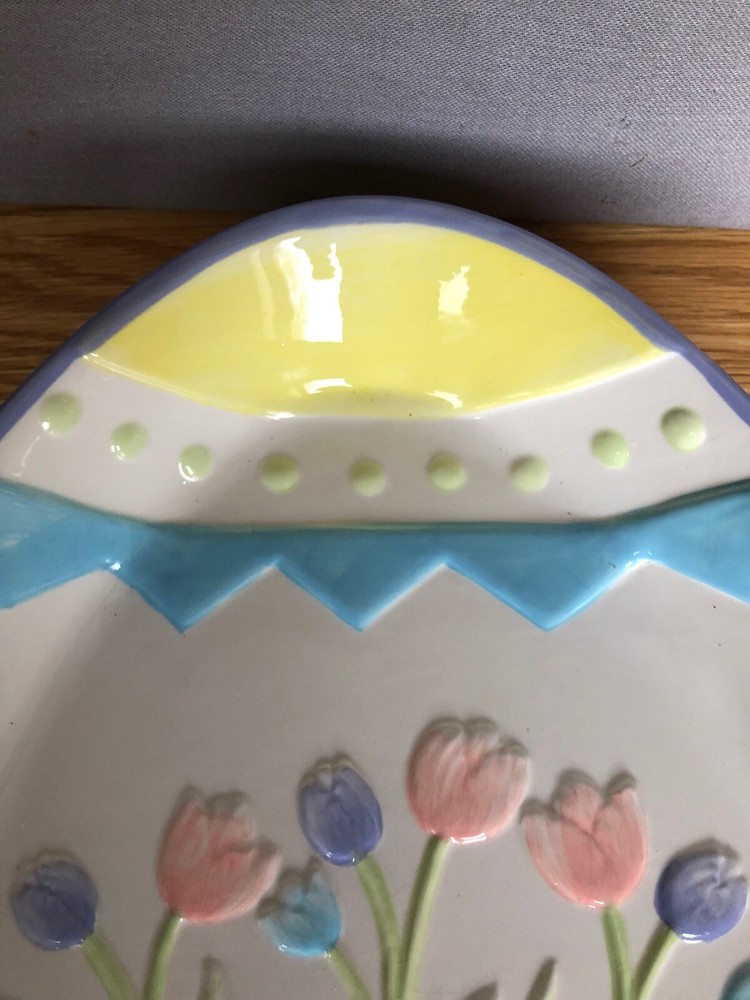 BLOSSOMS & BLOOMS CERAMIC EASTER Egg BOWL TULIPS EGGS EMBOSSED