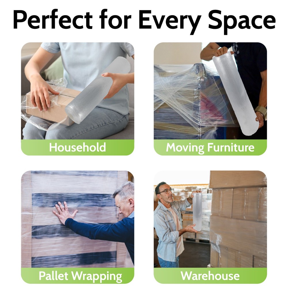 17" x 1476' Coreless Pre Stretch Hand Wrap Clear With Handle 30 Gauge 4 Rolls