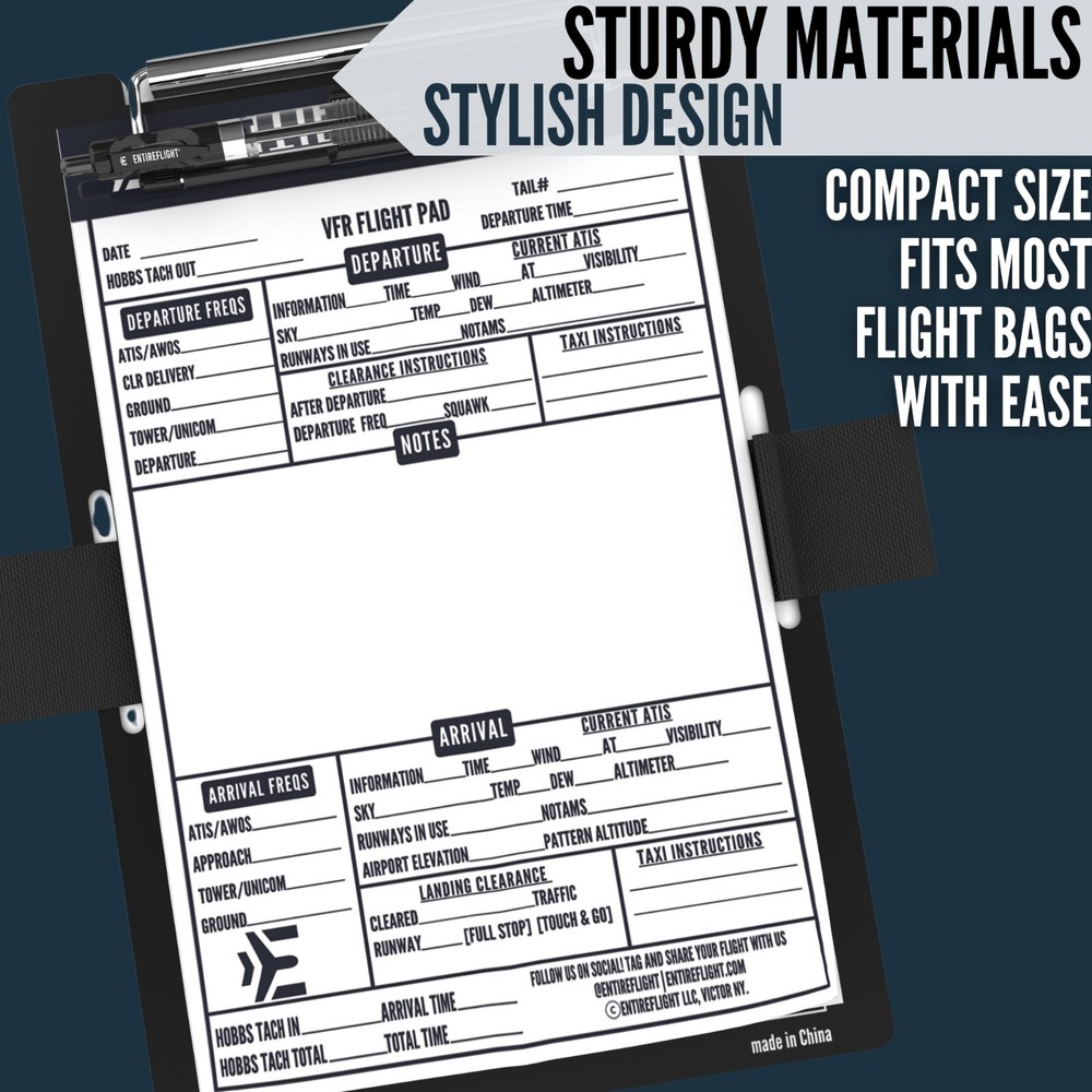EntireFlight VFR Pilot Kneeboard And Flight Pad Aviation Cockpit Notepad