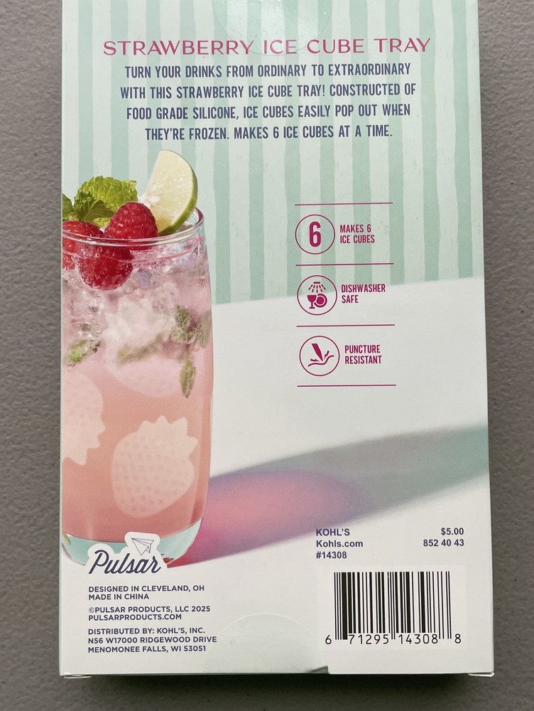Strawberry Ice Cube Tray Dishwasher Safe Silicone Pulsar