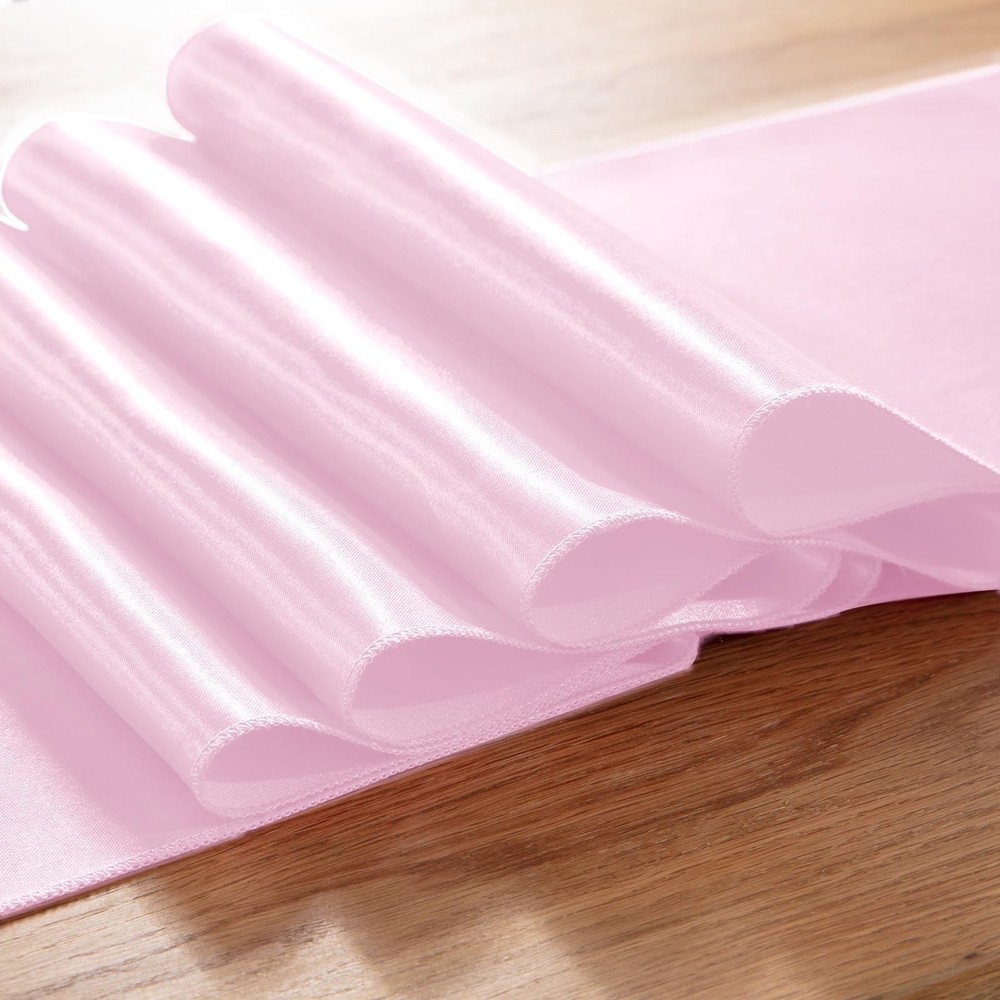 5 Pack Light Pink Satin Table Runner 12x108 Inch Bright Silk Smooth Fabric