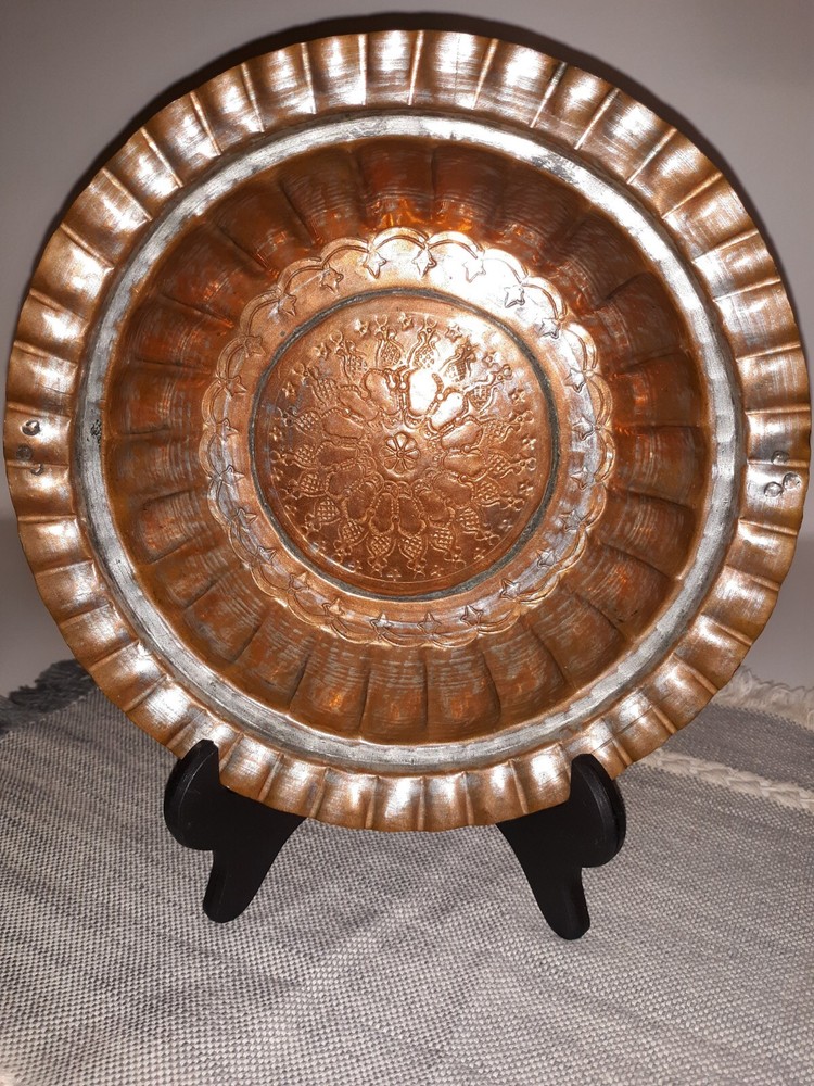 Antique Copper & Tin Hammered Ethnic Rustic Bowl, 8 1/2"