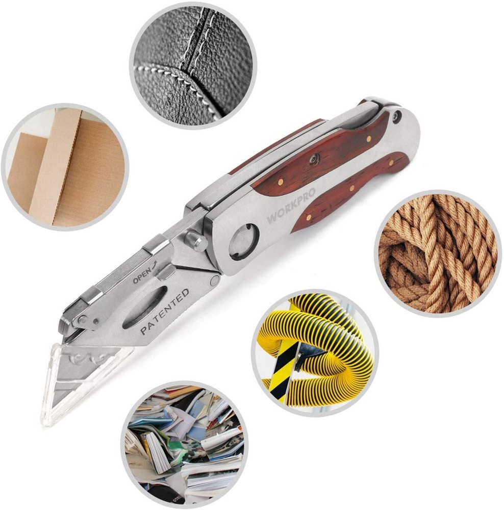 WORKPRO Quick-Change Utility Knife, Classical Retro Style Wood Grain Handle NEW