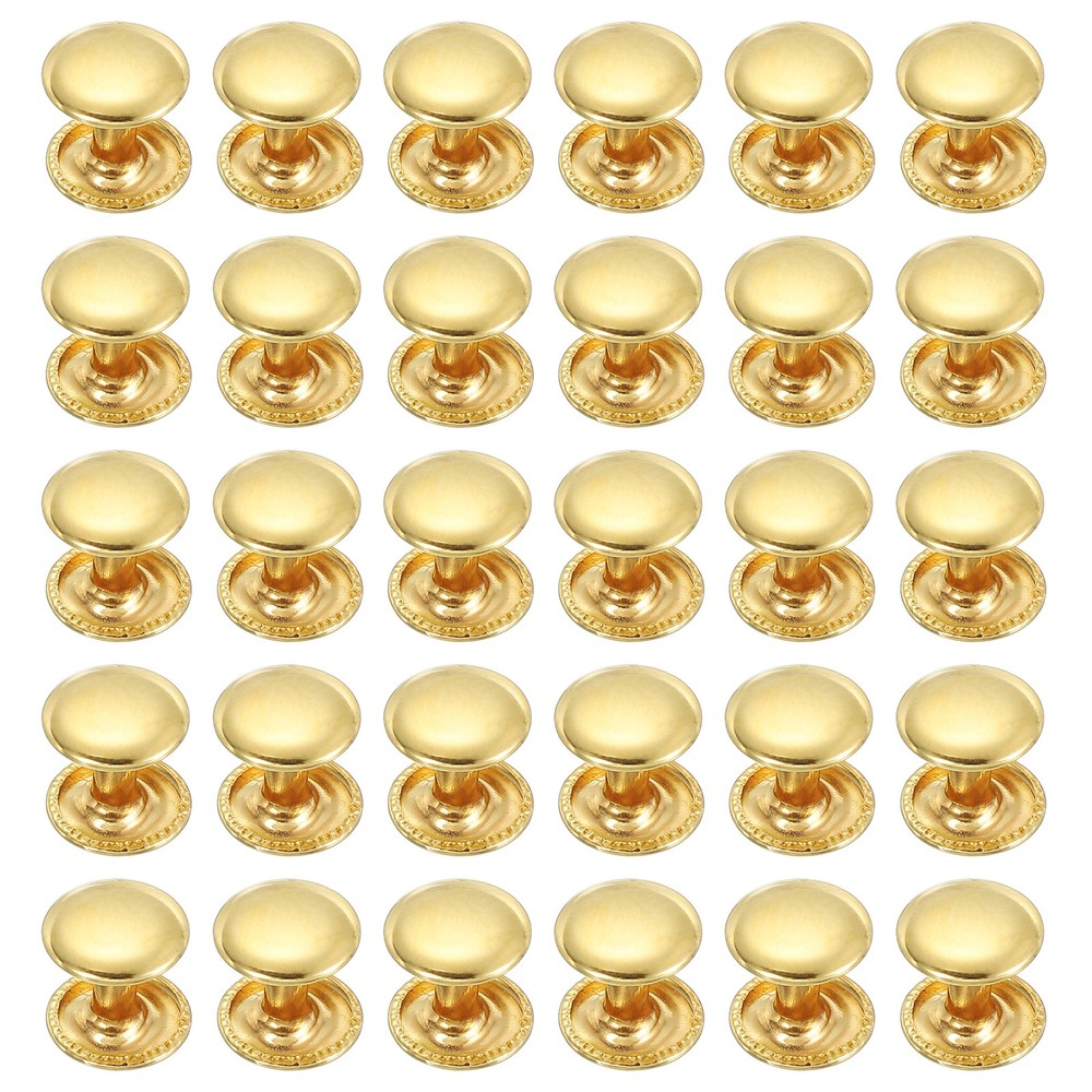 30 Sets Double Cap Leather Rivets, 10x10mm Round Cap Metal Studs, Gold