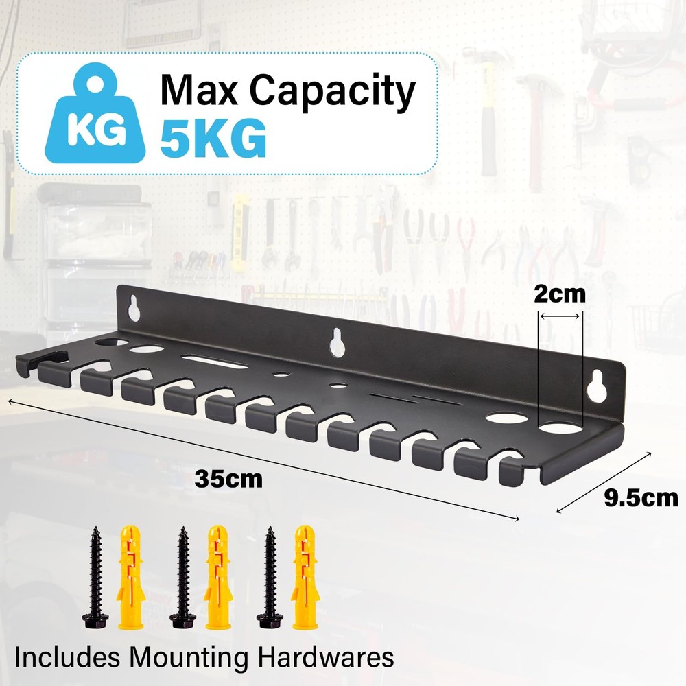 Wall Mount Wrench Organizer: Holds 12 Wrenches & 9 Other Tools Securely
