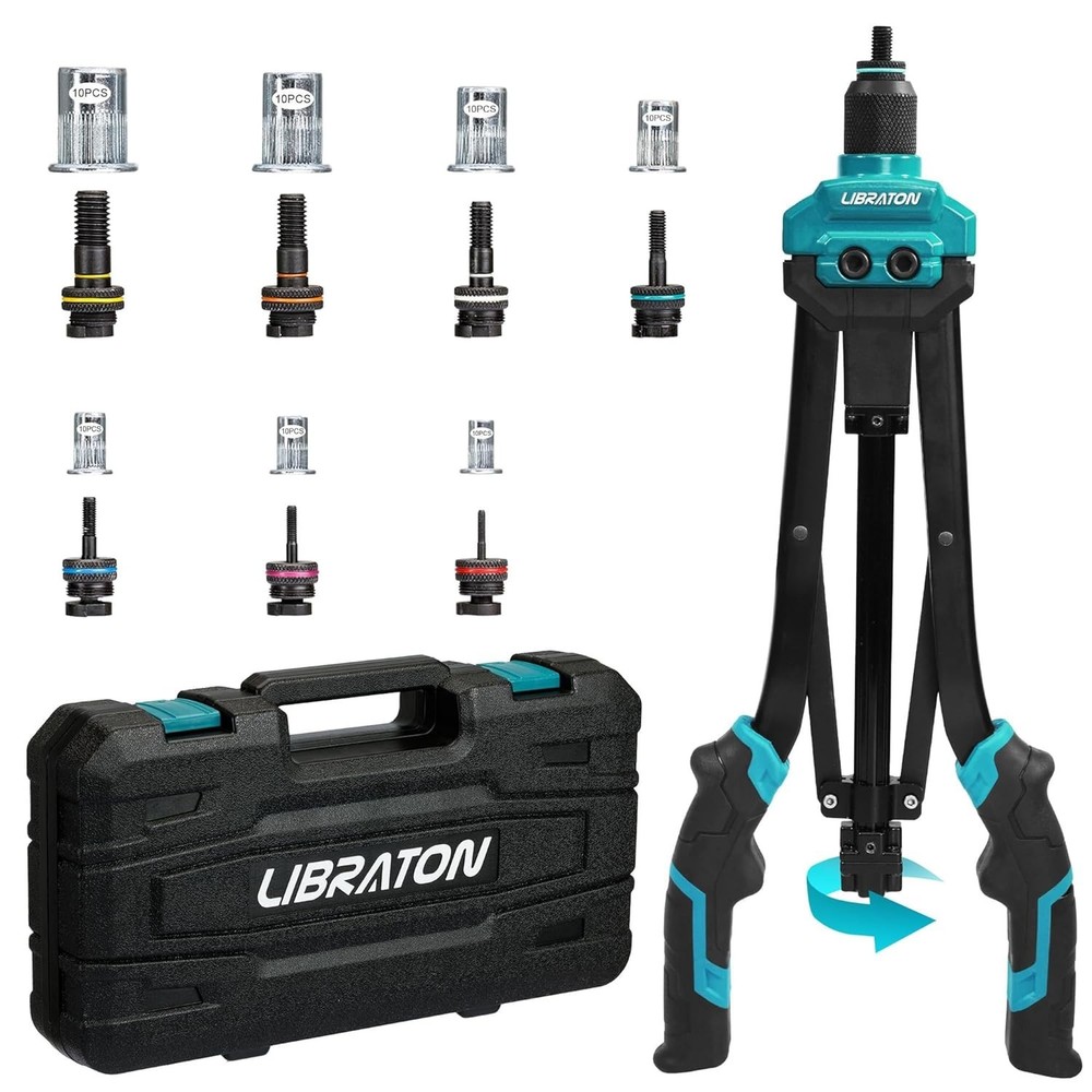 Rivet Nut Tool 16" Rivnut Tool Kit Hand Rivnut Gun 7PCS Auto Release Design