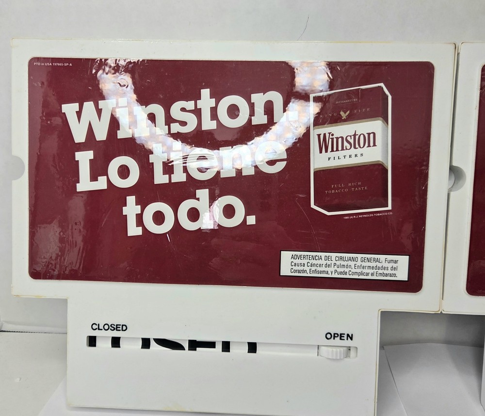 2 WINSTON Cigarettes Store Display Signs With Open/Closed Component Plastic