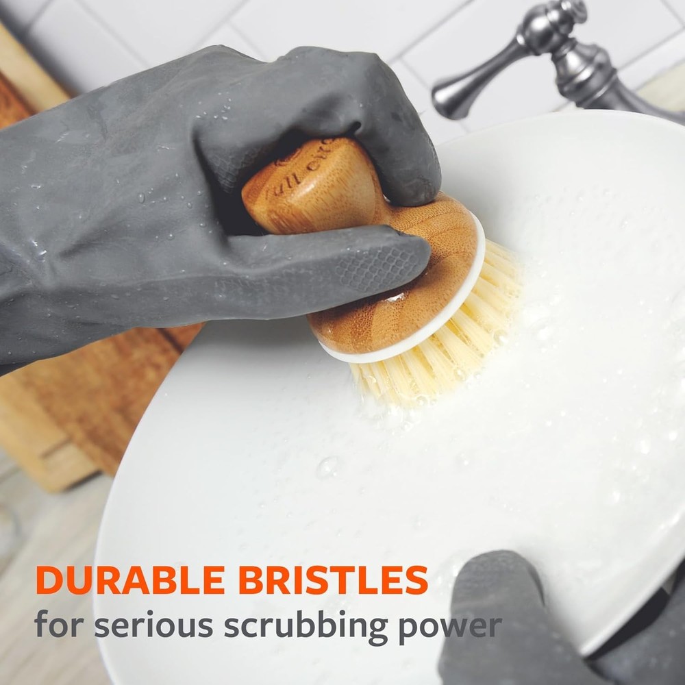 Full Circle Bubble Up - Bamboo Dish Brush & Ceramic Soap 1 Pack, Gray