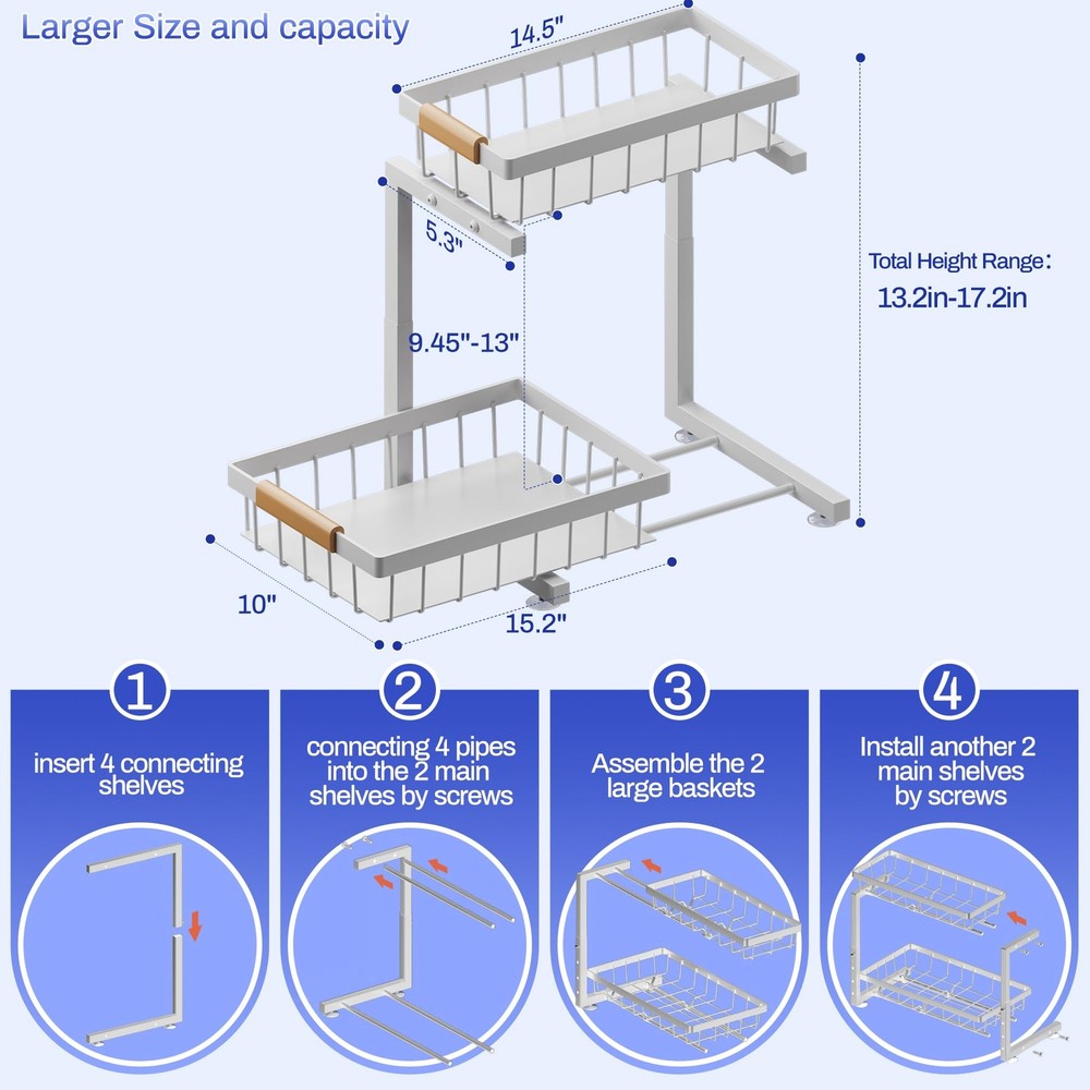 Under Sink Organizer set 2 Pack Expandable 2 Tier storage shelf