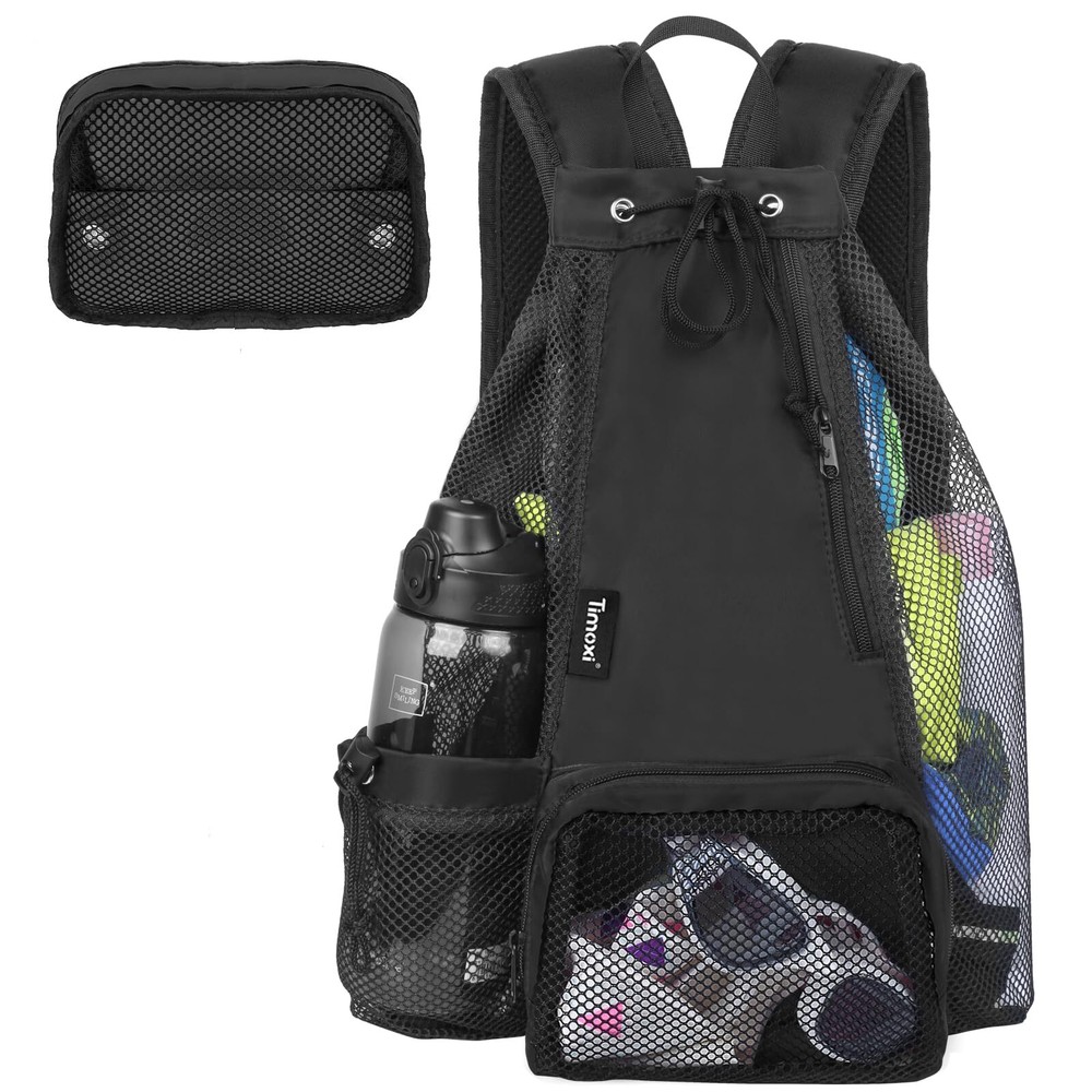 Swim Bag Beach Backpack with Padded Shoulder Strap Mesh Backpack with Wet Poc...
