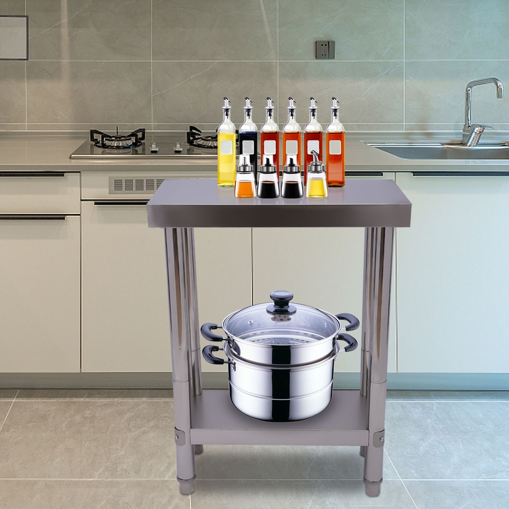 2 Layers Kitchen Anti-slip Work Table Stainless Steel Work Table W/ Undershelf