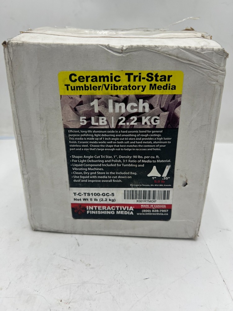 Ceramic 1" Tri-Star Tumbling Media 5lb, For Light Deburring and Polish