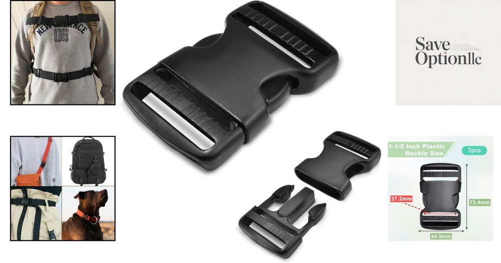 Versatile 1-1/2" Plastic Buckles - 3pcs Quick Side Release for Straps & Collars