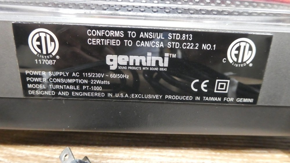 Original Gemini PT-1000 High Torque Direct Drive DJ Turntable