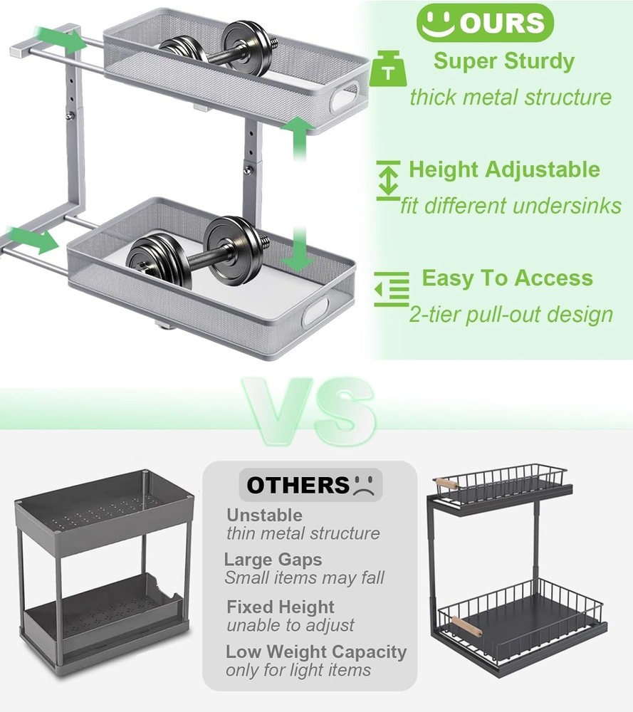 Slide-Out Under Sink Organizers - 2-Tier, Adjustable Storage for Kitchen & Bath
