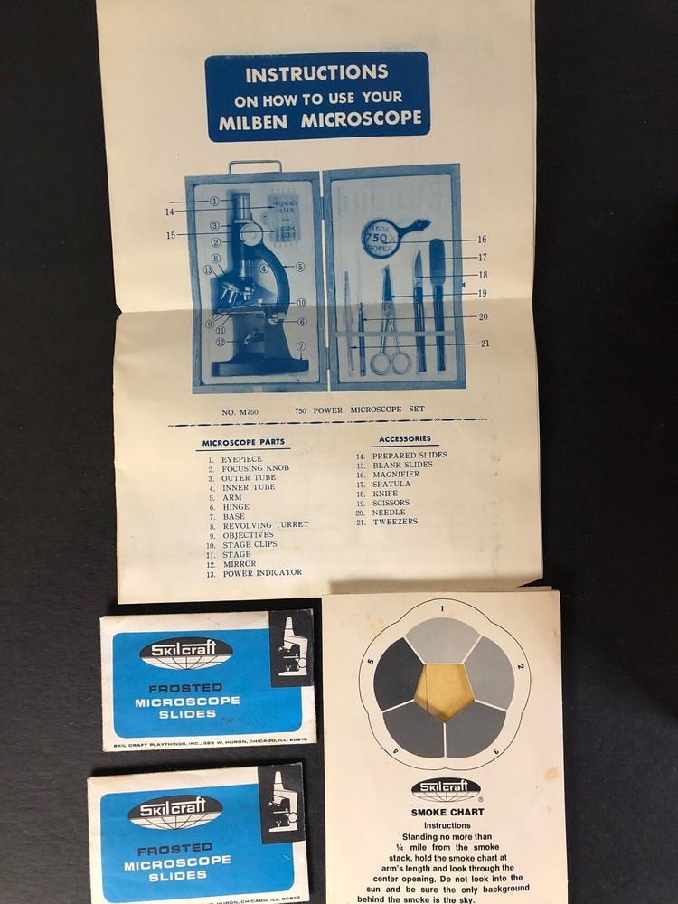 Vintage Milben Microscope with Accessories in Wood Case