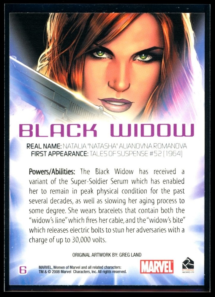 BLACK WIDOW 2008 Rittenhouse Women of Marvel #6 *Quantity*