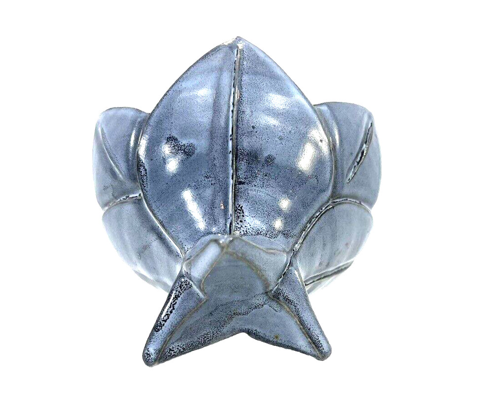 Flower Shaped Stoneware Blue Candle Holder 3" H X 4" W