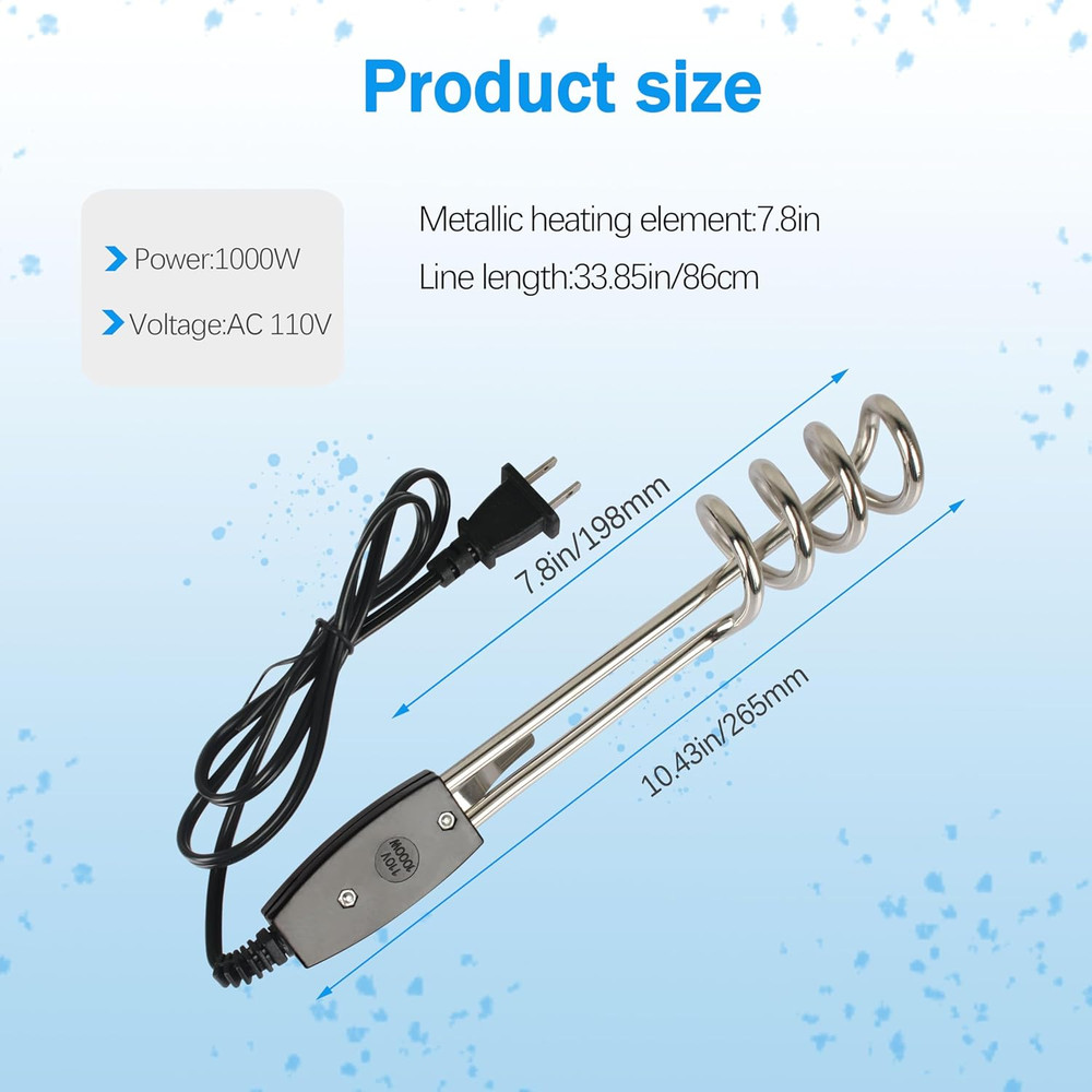 Immersion Heater, Submersible Water Heater，1500W/1000W-110V Portable Electric Im