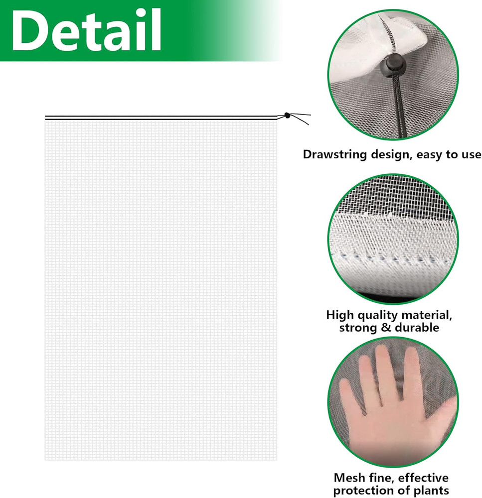 2 Pcs Insect Bird Barrier Netting Mesh with Drawstring- 4.9 X 3.2 Ft Garden Bug