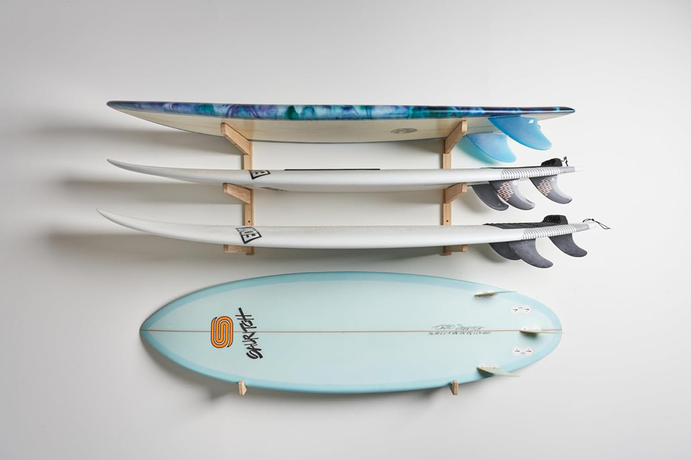 Bamboo 3 Board Surfboard Wall Rack, Surfboard Wall Mount, Works for Longboards &