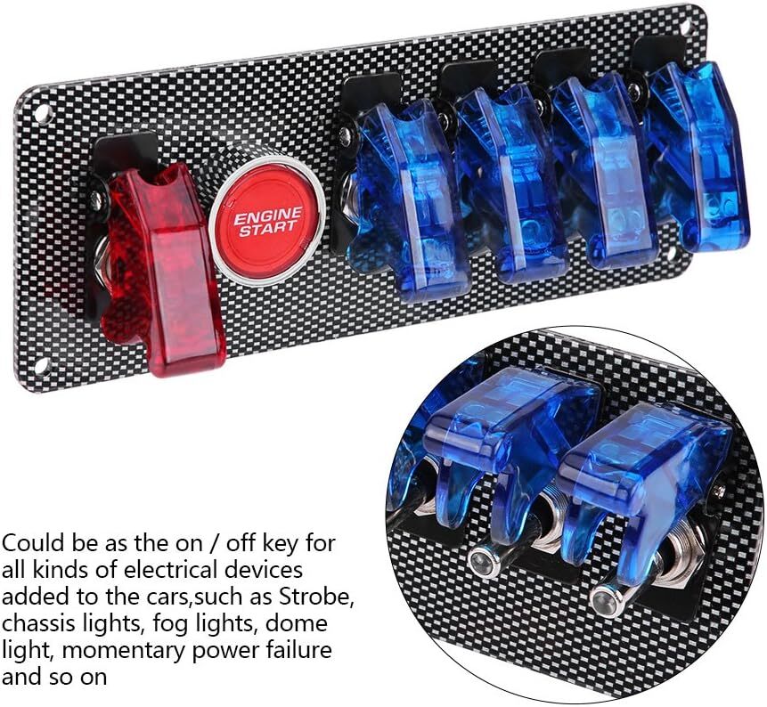 Carbon Ignition Switch Panel Engine Start Push Button LED 12V Toggle Racing Car