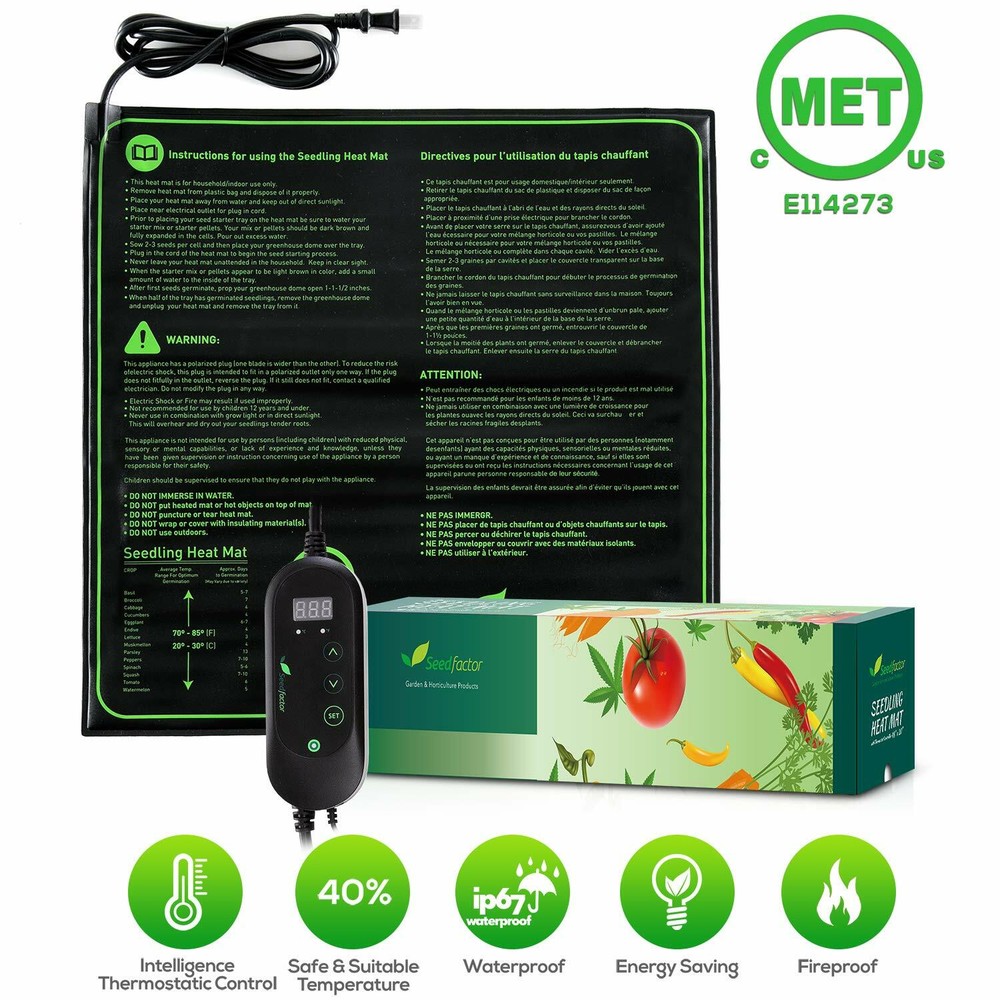 20"x20" Seedfactor Seedling Heat Mat Seed Germination with Thermostat Controller
