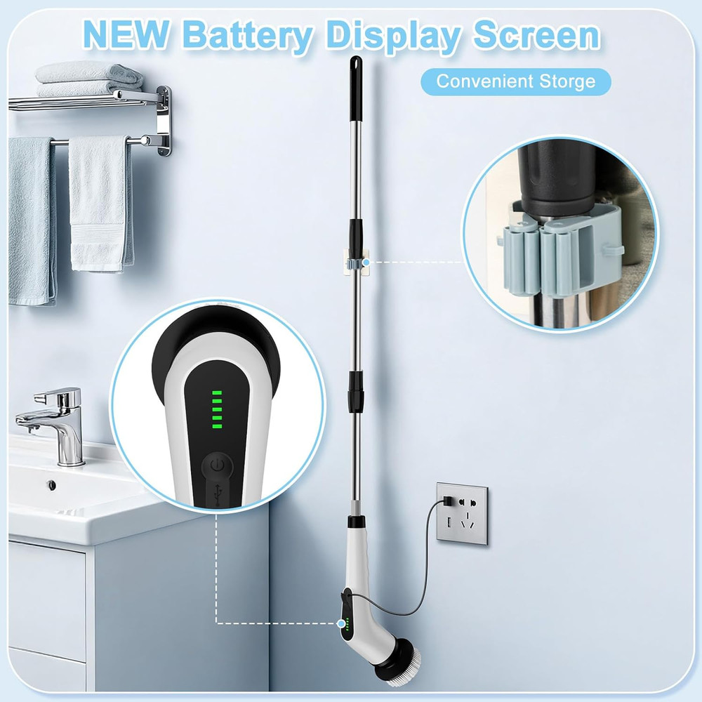 Electric Spin Scrubber, Cordless Cleaning Brush with 8 Replaceable Brush Heads,